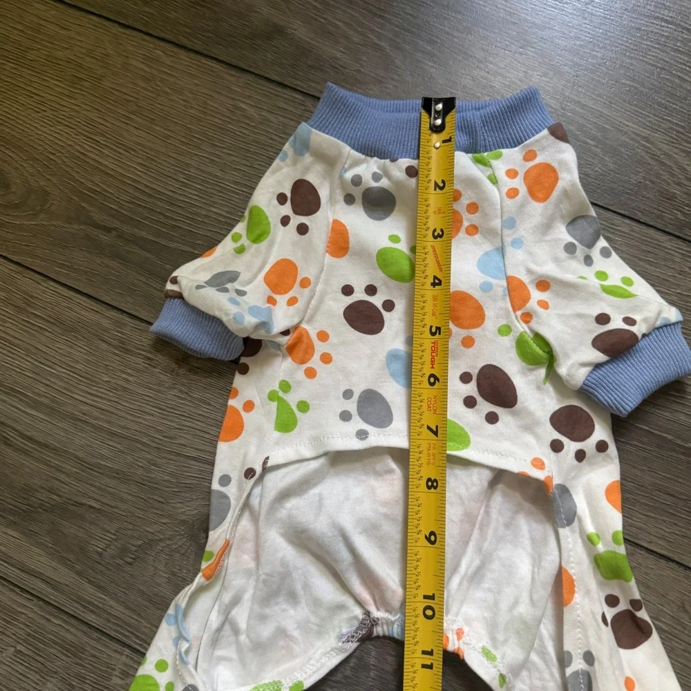 Small Dog Pajamas Paw Print Sleepwear White Blue Orange Green S